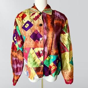 Vintage 90s Sandy Starkman 100% Silk Multicolor Button Up Jacket
